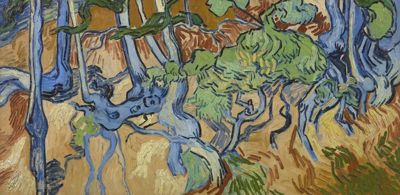 colourful painting of tree roots by Vincent van Gogh