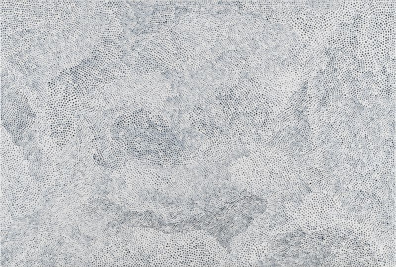 undulating monochromatic painting composed of thousands of small irregular loops