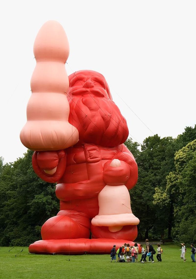 inflatable red Santa with big pink butt plug