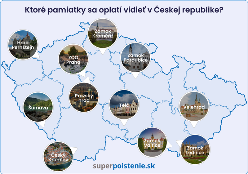 Vyobrazené pamiatky na mape Česka