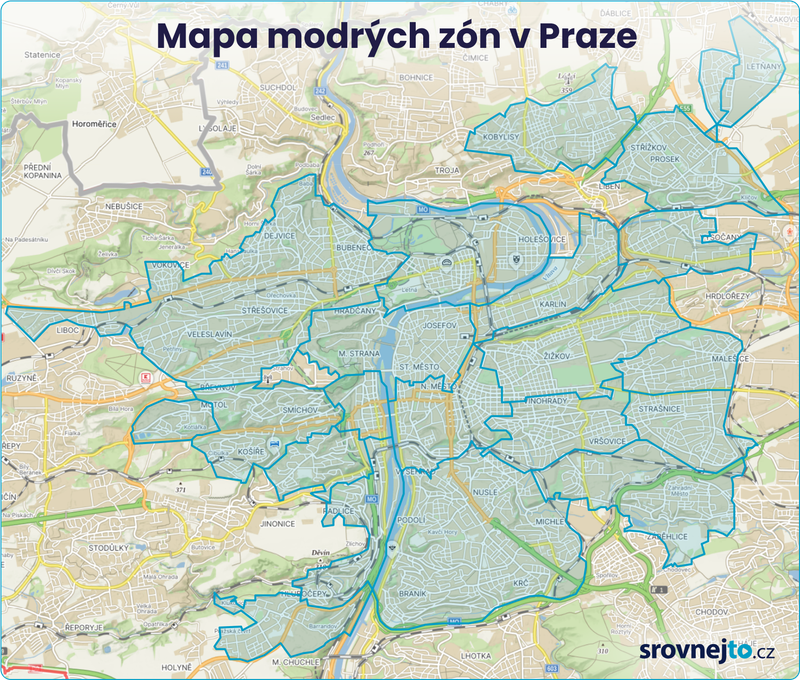 mapa Praha ohraničené modré zóny 