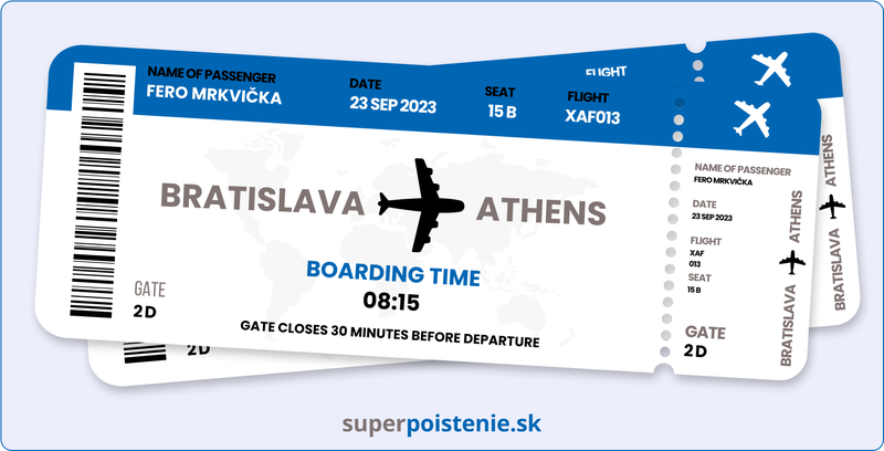 Boarding pass - letenky Bratislava - Atény