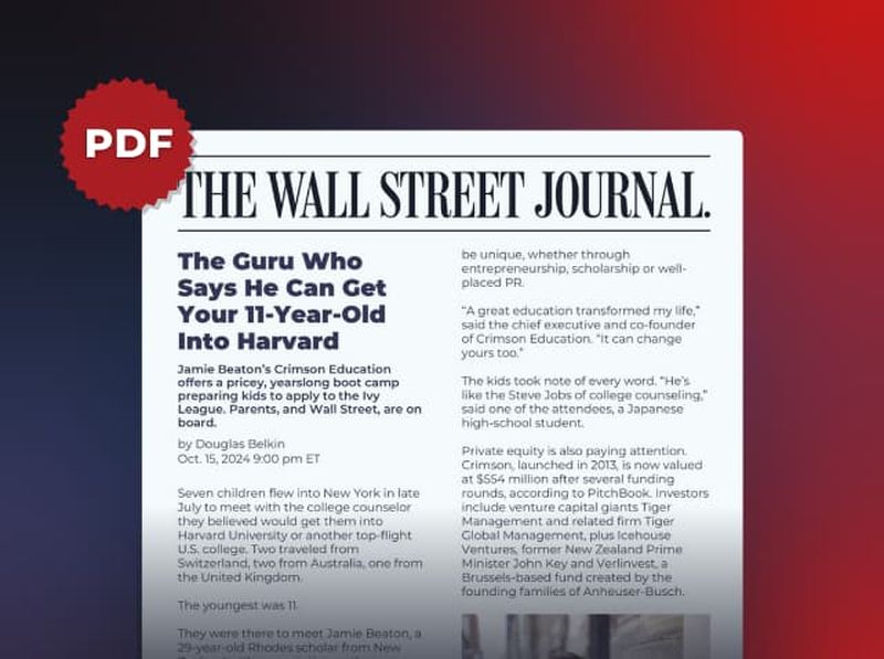 The Wall Street Journal Crimson Article Crimson Education SG