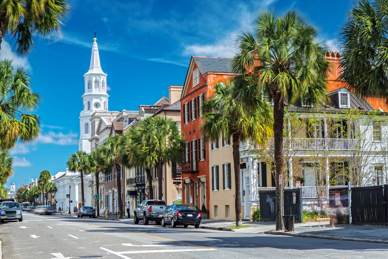 Scenic View of the St. Michaels Church from Broad St. in Charleston, SC