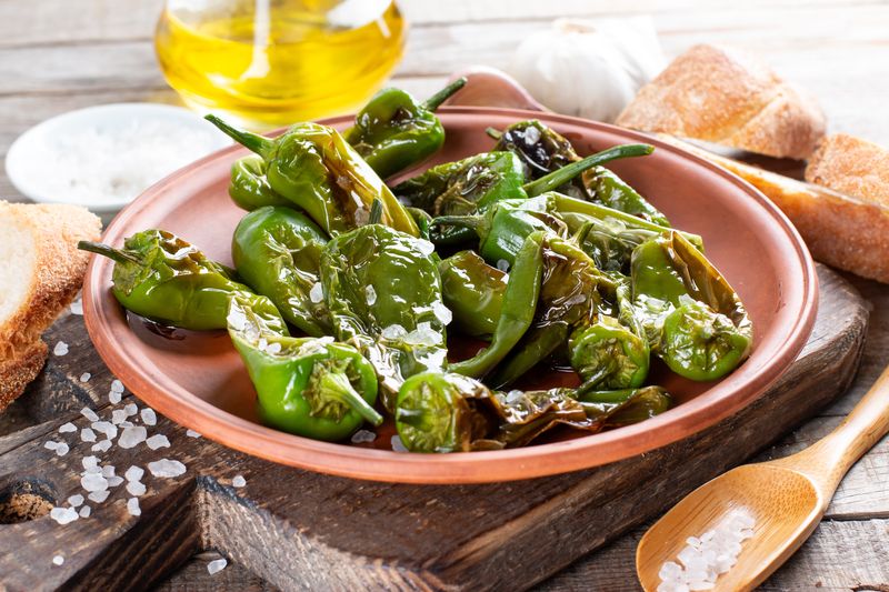 A serving of Pimientos de Padrón, traditional Spainish peppers