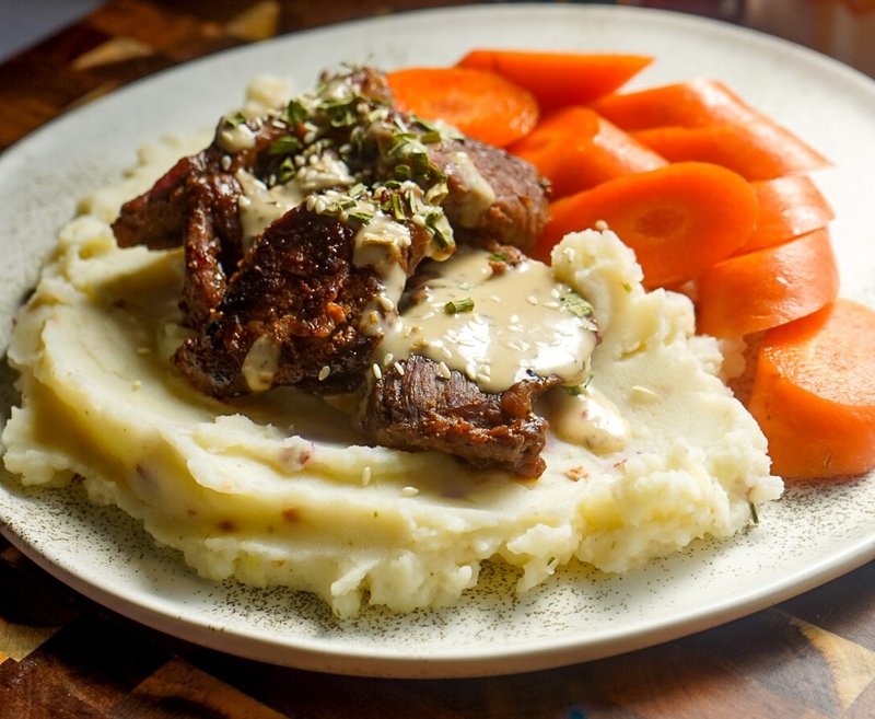Miso Steak Bites with Ultimate Garlic Butter Mashed Potatoes