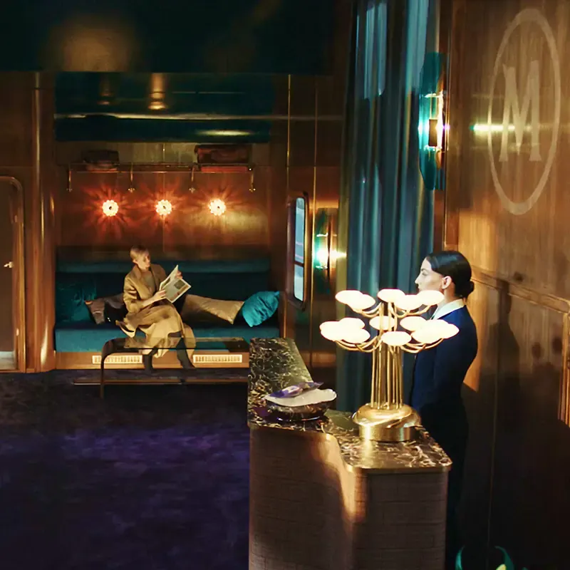 Dramatic luxe lounge interior, from the Sound of Magnum ice cream campaign
