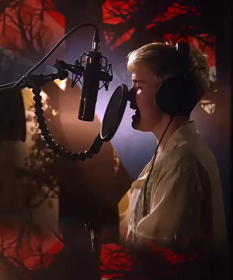 Female singer recording with a tree overlay effect, from the Sound of Samsung campaign