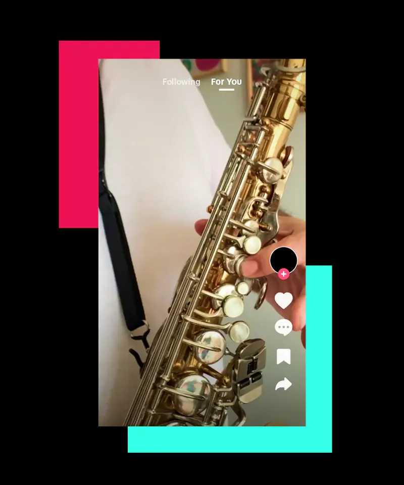 Close-up of a saxophone player on the TikTok For You feed