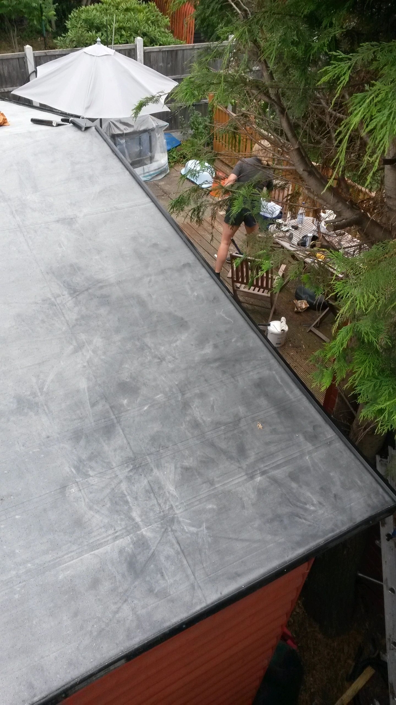 Single ply EPDM shed roof Hainault 30 sq mtr Installed by Aldersbrook