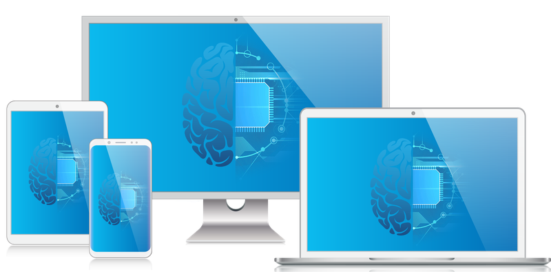 computer and tablet screens display the brain ai toolkit