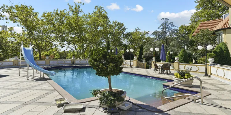 Garden and pool with slide in Bay Ridge, NY