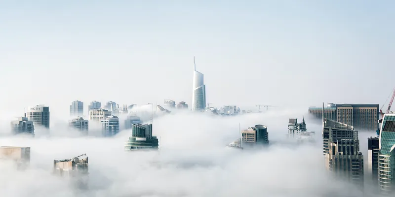 Dubai skyline with white fog