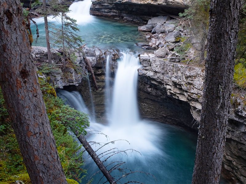 Waterfall along the Johnson Canyon trial in Banff National Park Canada
