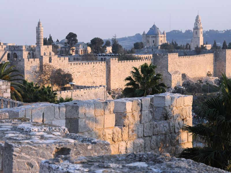 View of the part of the Old City in Jerusalem Israel at sunset
