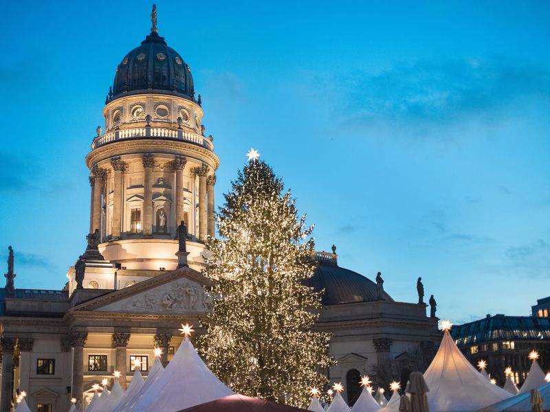 Evening shot of a central Christmas Market on Gendarmenmarkt square in Berlin Germany