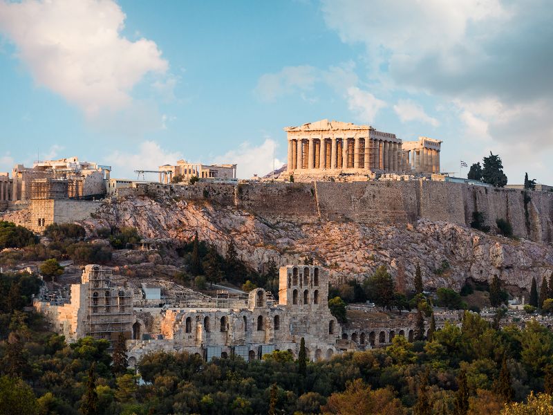 view of parthenon acropolis in athens greece