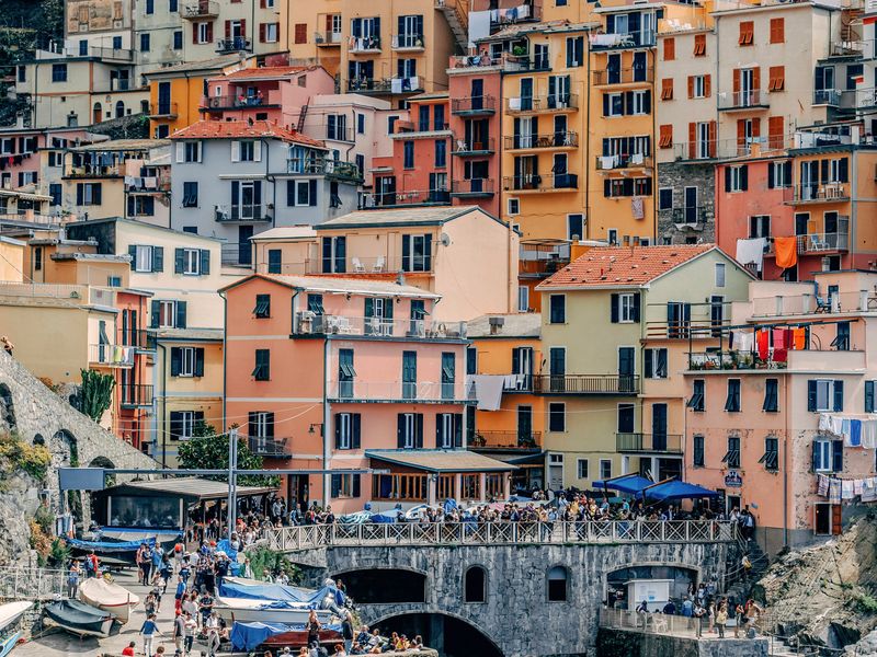 View of colorful houses in Manarola Cinque Terre Italy