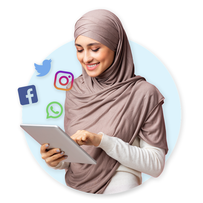 woman contacts customer service through social media