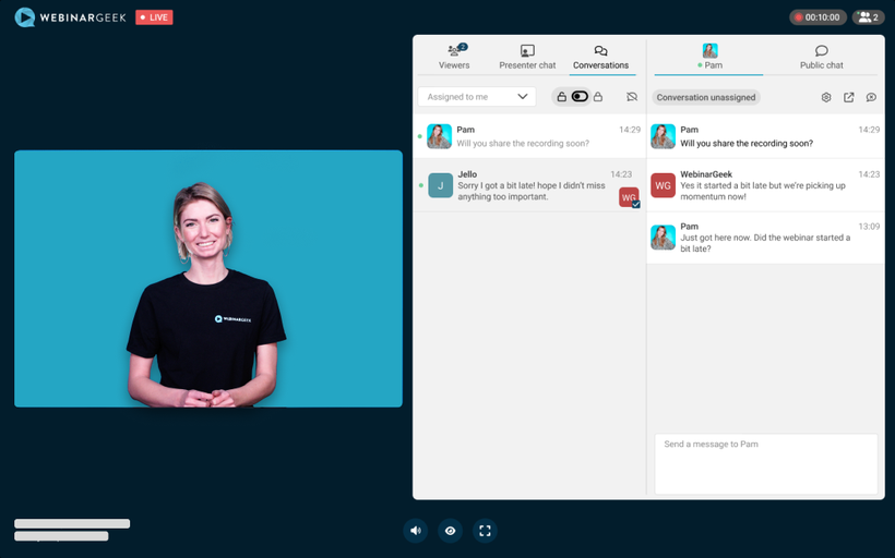 Live webinar with chat with multiple chats open