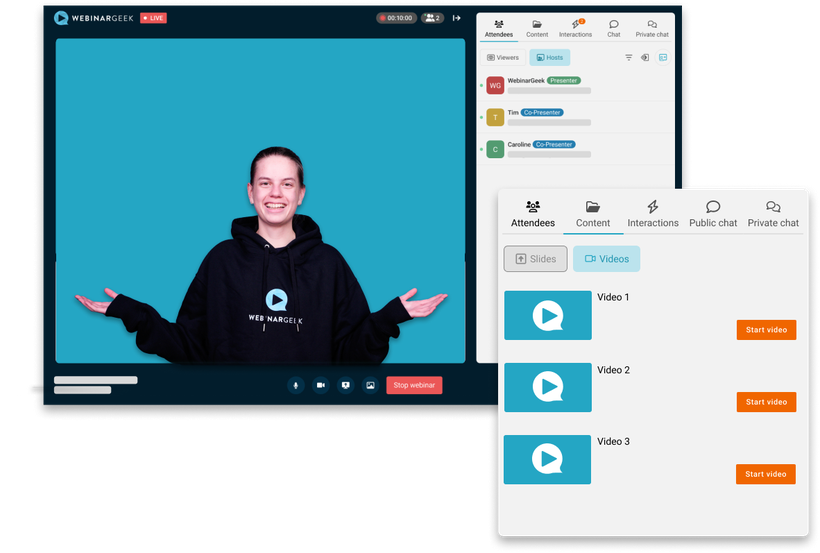 WebinarGeek live streaming with video injection