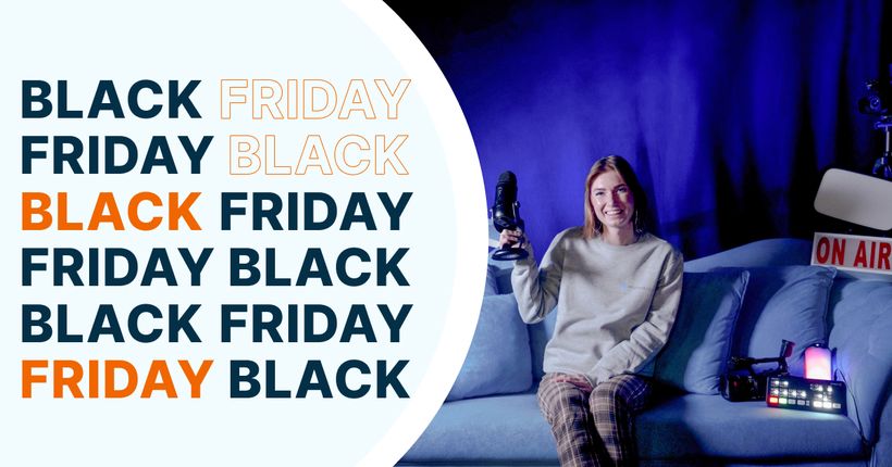 Black friday girl holding microphone