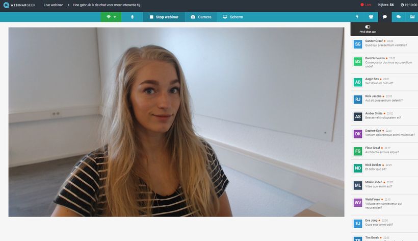 Screenshot of live chat during a webinar