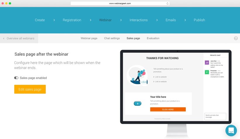 Screenshot WebinarGeek editor salespage