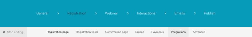 Screenshot of integrations category when editing webinar