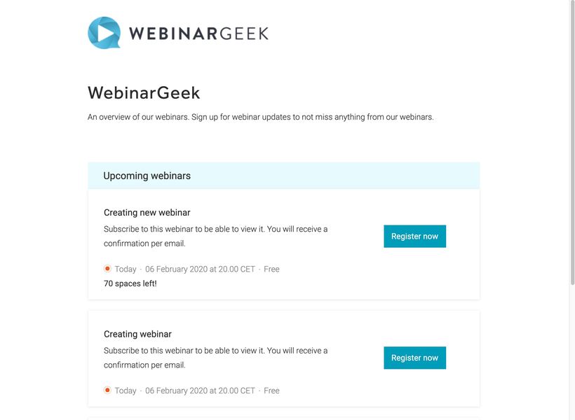 Channel overview of upcoming webinars