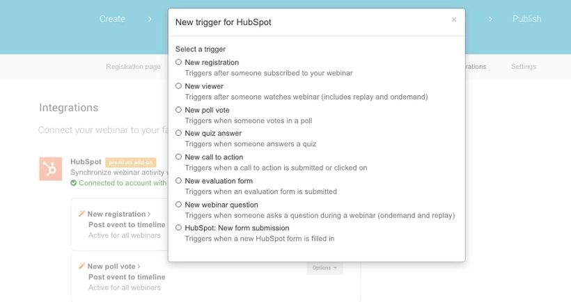 Screenshot WebinarGeek integration editor