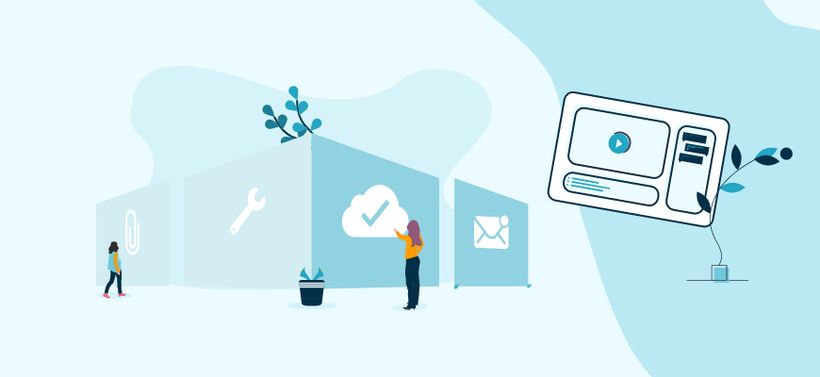 Illustration people watching blocks with cloud and email icons
