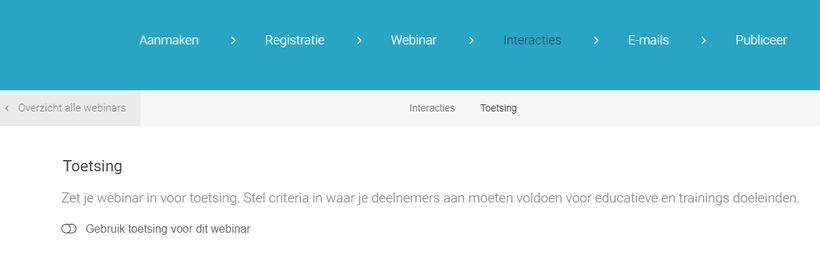 Screenshot van toetsing module