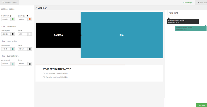 An interface where you can customize the page