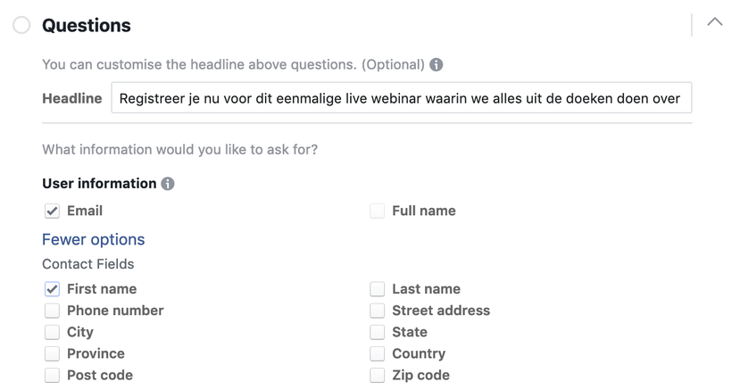 A field to create questions
