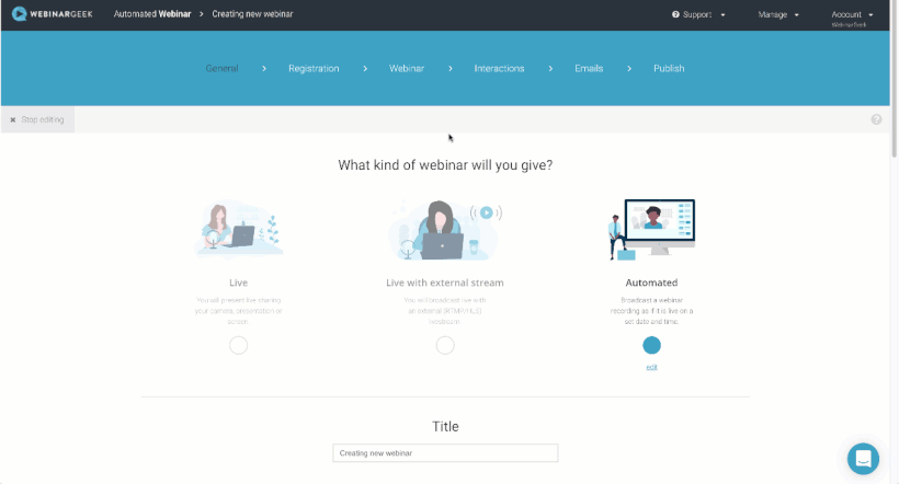 Animation of setting up an interaction