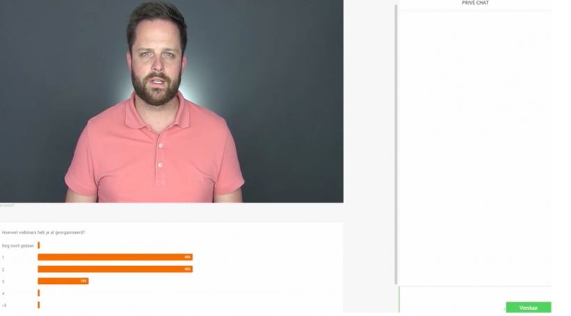 man hosting webinar with poll