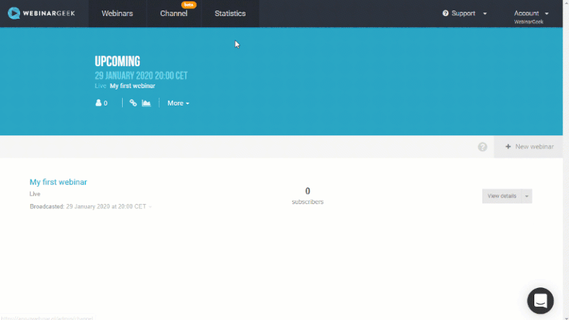 WebinarGeek channel page