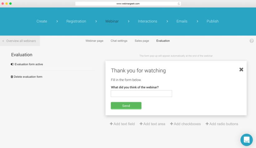 Screenshot WebinarGeek editor evalution form