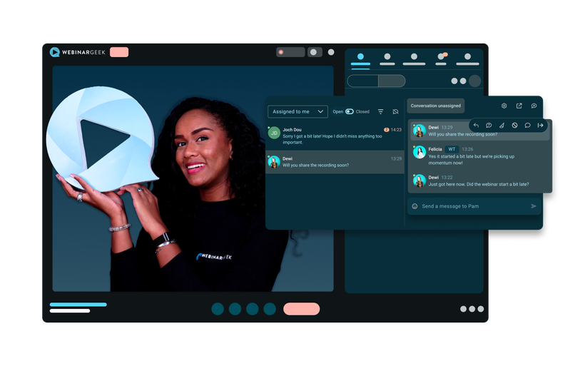 Woman in a webinar with chat function