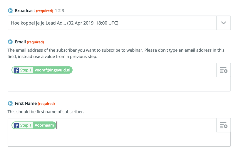 Creating Zap in Zapier with Facebook