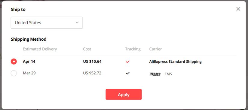 AliExpress Standard Shipping Option