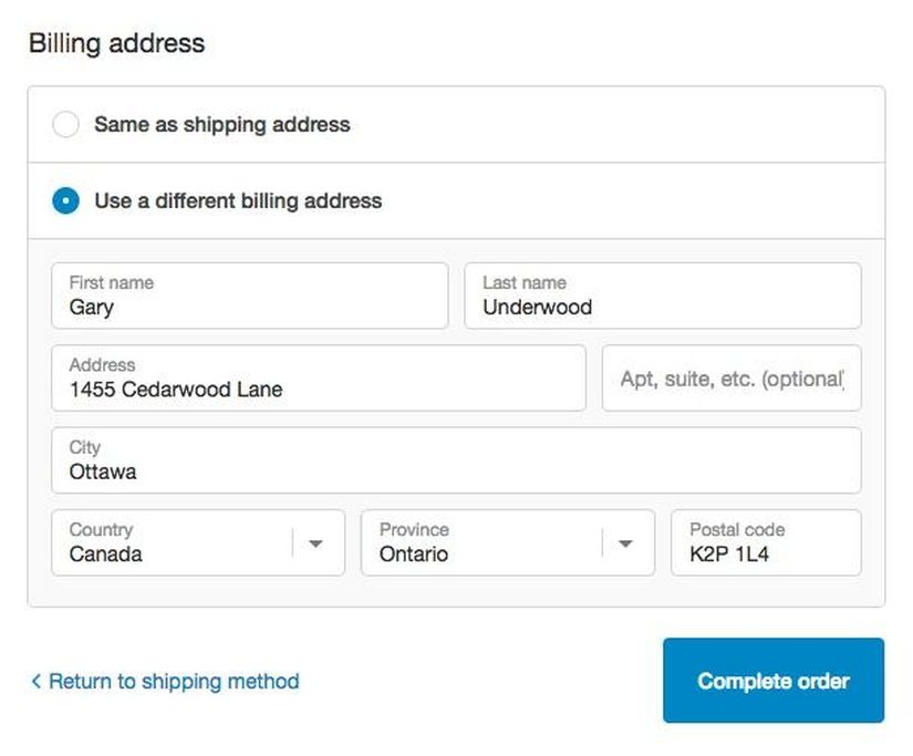 Shipping Address Same As Billing Address