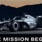 Cadillac F1 car with 'The Mission Begins'