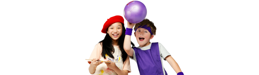 Kids dressed as an artist and a sports person banner