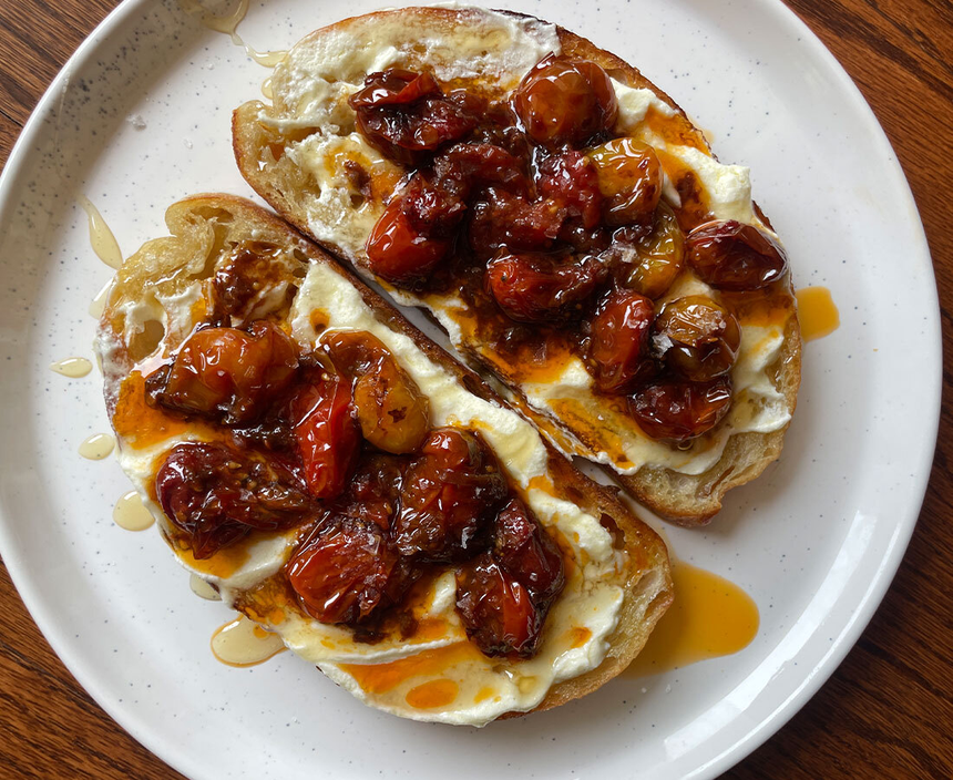 Whipped Ricotta Toast with Spicy Tomato Confit