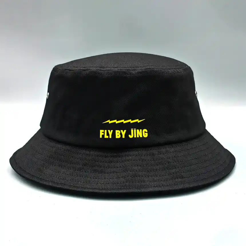 Black Fly Bucket Hat back with Fly By Jing logo 
