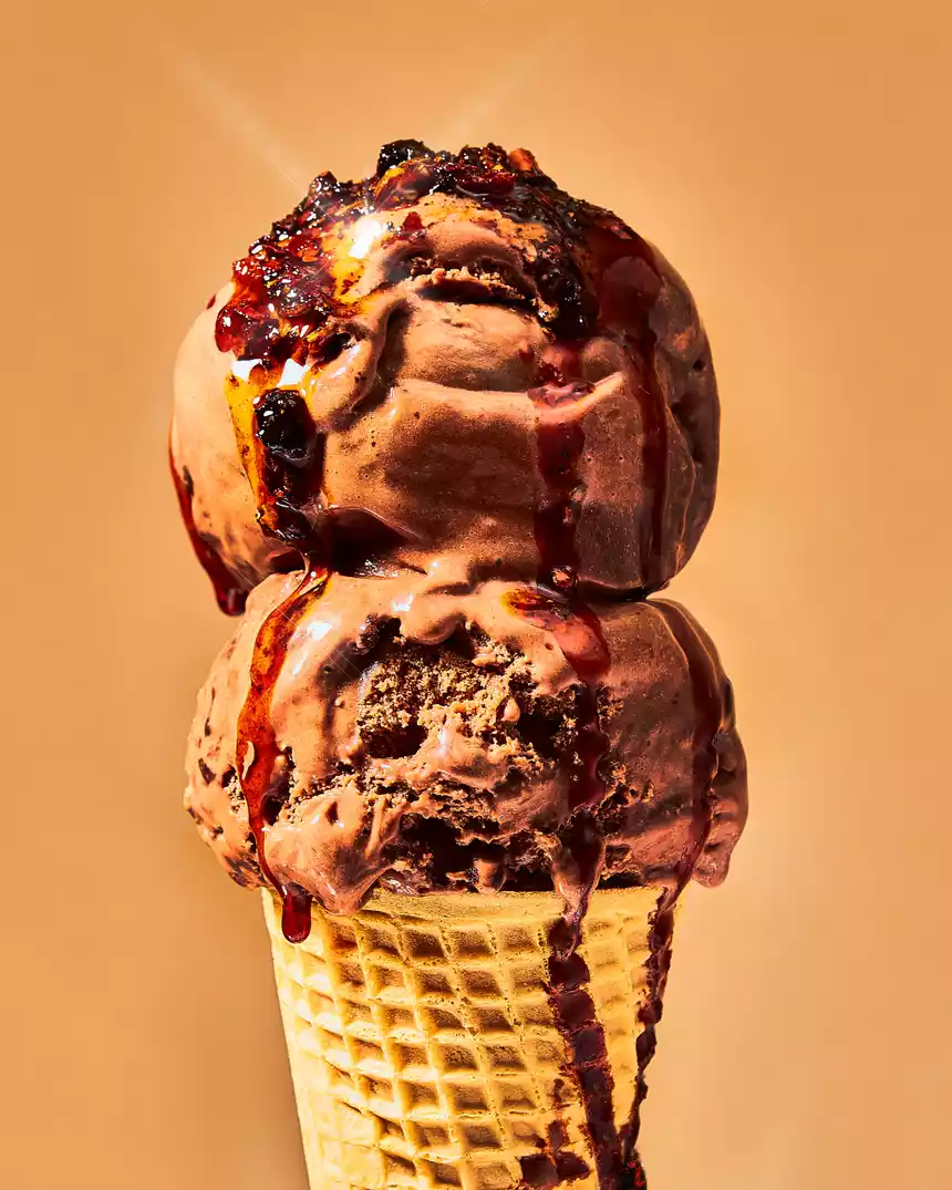Image of an ice cream cone with Sichuan Chili Crisp on top
