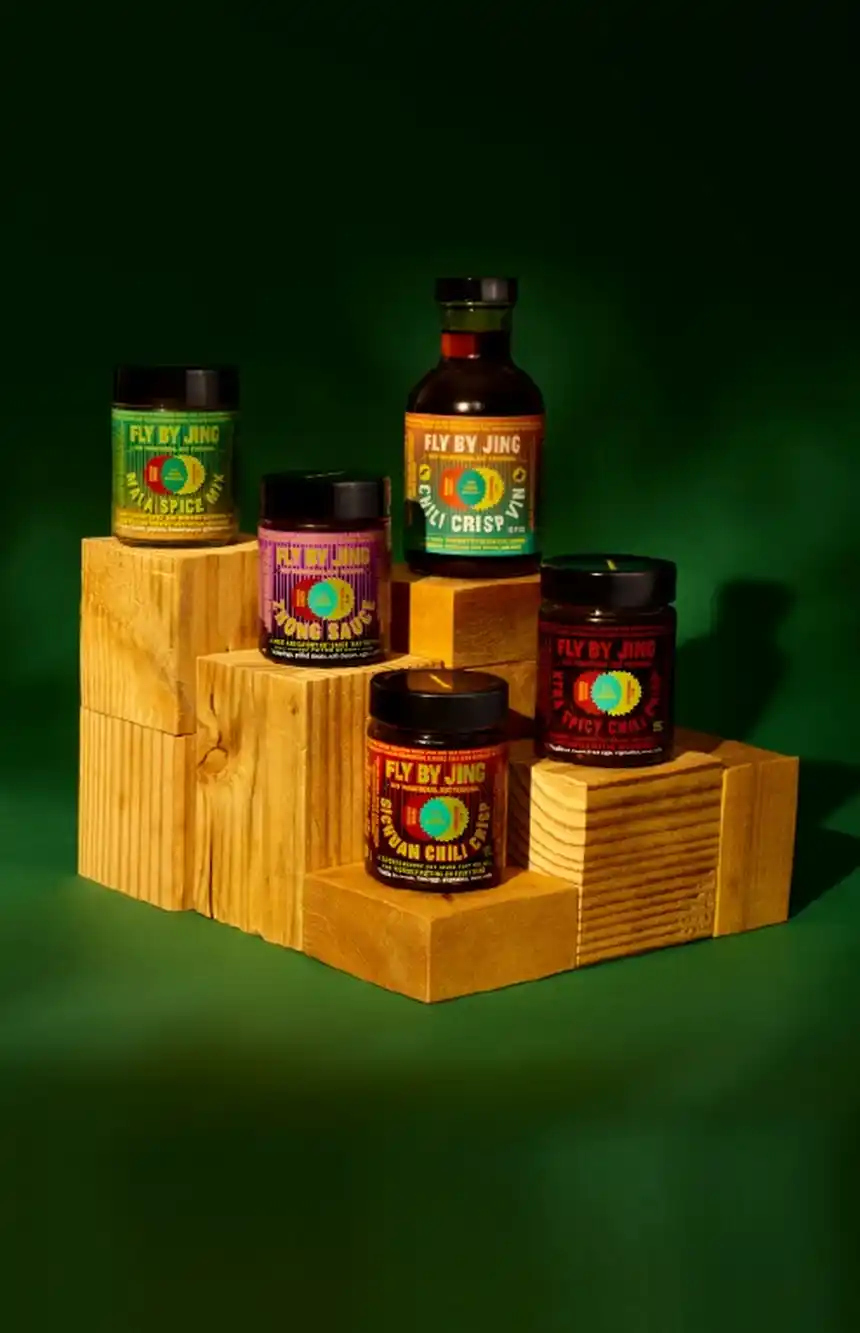 FBJ sauces displayed on wooden blocks