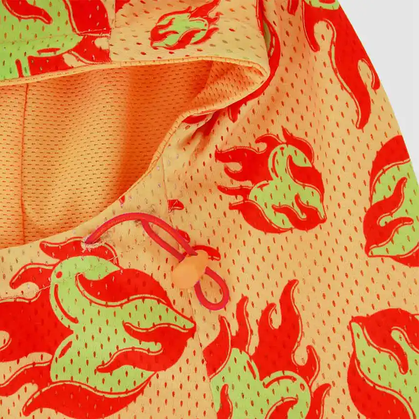 Sichuan Chili Mesh Face Covering close up on drawstring detail